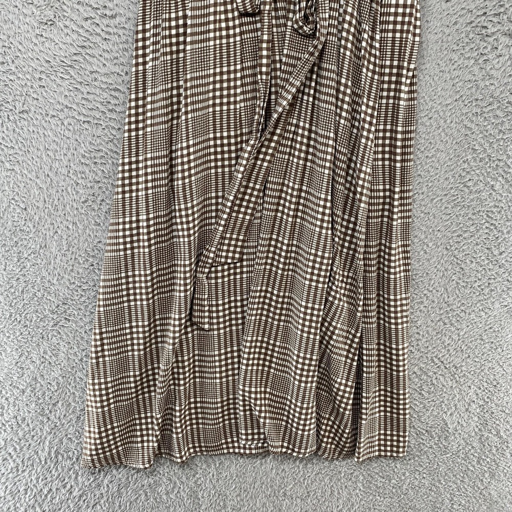 Urban Outfitters Midi Dress Womens Medium Check Belted V Neck Neutral Clean Girl - Picture 11 of 14